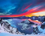 Beautiful Sunset In Crater Lake Paint by Number