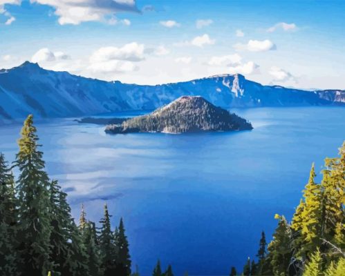 Crater Blue Lake In Oregon Paint by Number