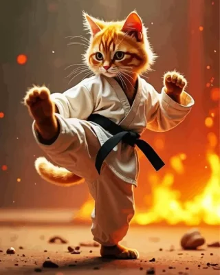 Taekwondo Cat Paint by Number