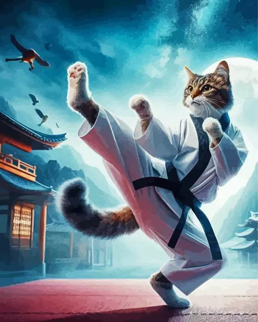 Taekwondo Cat Art Paint by Number