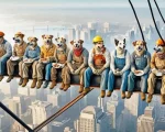 Dogs Eating Lunch atop a Skyscraper Paint by Number