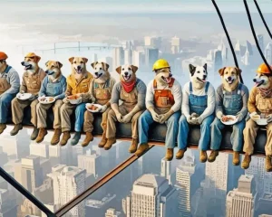 Dogs Eating Lunch atop a Skyscraper Paint by Number