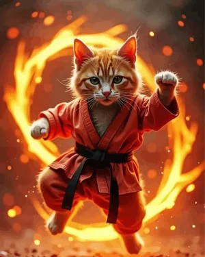 Cool Taekwondo Cat Paint by Number
