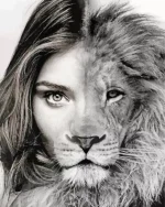 Monochrome Half Lion Half Woman Paint by Number