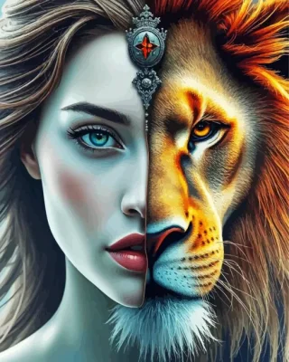 Aesthetic Half Woman Half Lion Paint by Number