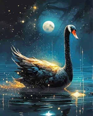 Full Moon Black Swan Paint by Number