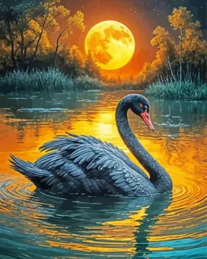 Full Golden Moon And Black Swan Paint by Numbers