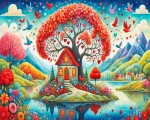 Whimsical House And Tree Paint by Number