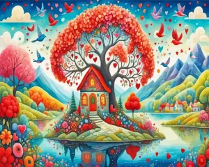Whimsical House And Tree Paint by Number