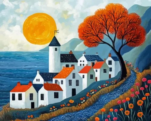 Scandinavian Coastal Village Paint By Numbers 
