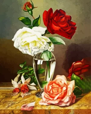 Roses In A Glass Vase Paint By Numbers