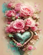 Metal Heart And Pink Roses Paint By Numbers
